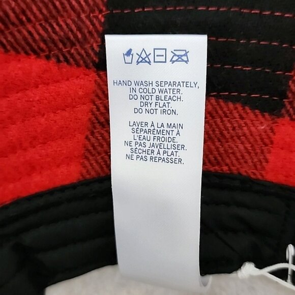HB STRIPES Women's Bucket Hat Racing Red Black Plaid Wool Blend Fleece Lined O/S - Picture 11 of 12